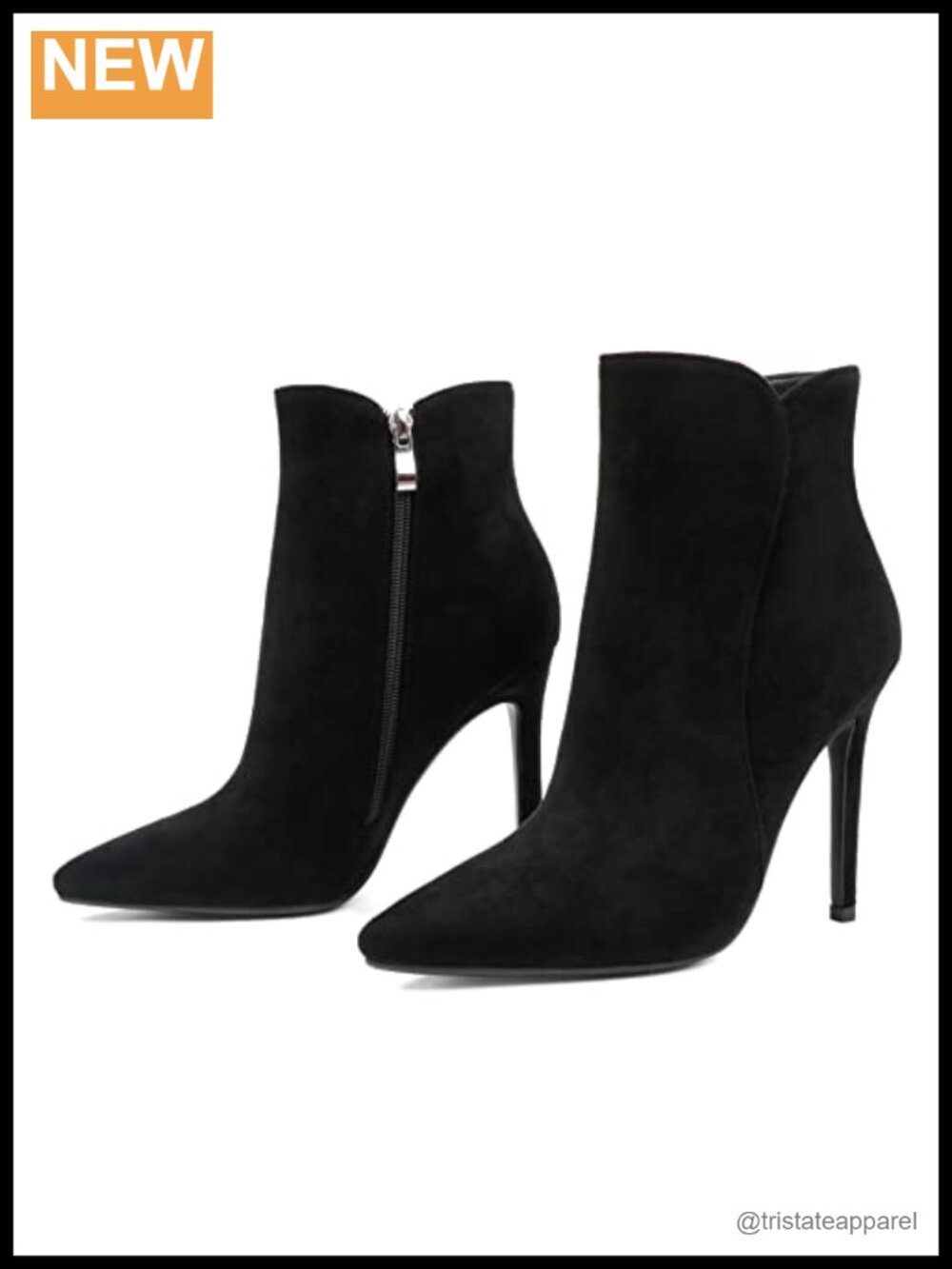 Women's Ankle Boots 4" Stiletto High Heels Pointed Toe Faux Suede Side Zipper